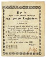 Eger 1849. 1kr kézi aláírással, sorszám nélkül T:XF,VF kis folt / Hungary / Eger 1849. 1 Pengő Krajczár necessity note (notgeld) hand signed, without serial number C:XF,VF small spot Adamo EGE-1.1