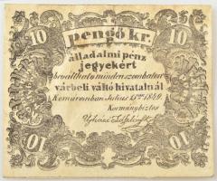 Komárom 1849. 10kr szükségpénz 2mm-es betűkkel T:F / Hungary / Komárom 1849. 10 Kreuzer necessity note (notgeld) with 2mm wide letters C:F  Adamo KOM-3.2