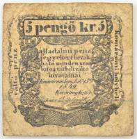 Komárom 1849. 5kr szükségpénz 2mm-es betűkkel T:VG / Hungary / Komárom 1849. 5 Kreuzer necessity note (notgeld) with 2mm wide letters C:VG  Adamo KOM-3.2