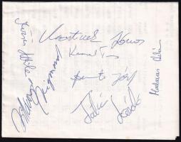 Öttusázók aláírásai papírlapon: Madaras Ádám (1966- ), Martinek János (1965- ), Villányi Zsigmond (1950-1995), stb. (össz. 7 db aláírás)