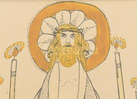 Mihály Rezső (1889-1972): Próféta (szecessziós rajz), 1910-es évek. Akvarell, tus, papír, jelezve jo...