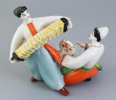 Ukrán, Polonne porcelán figura, kopásokkal, jelzett, m: 19 cm