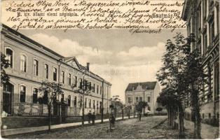 1905 Szatmárnémeti, Szatmár, Satu Mare; M. kir. állami elemi iskola. Divald Károly 833. sz. / elementary school (szakadás / tear)