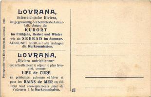 Lovran, Lovrana; strand, fürdőzők. reklám a hátoldalon / beach, bathers. advertisement on the backsi...