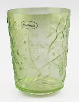 Vileroy & Boch zöld, mintás üveg váza, jelzett, hibátlan d: 14 cm, m: 19 cm