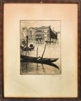 Kron Béla (1884-): Venezia (Velence). Hidegtű, papír, jelzett. Üvegezett fakeretben. 24,5x19 cm.