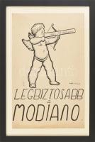 Kézdi-Kovács Elemér (1898-1976): Legbiztosabb a Modiano (reklámterv). Tus, papír. Jelezve jobbra középen. Lap alja kissé foltos. Üvegezett fakeretben, 36×25 cm / cigarette advertisement. Ink on paper, signed, framed.