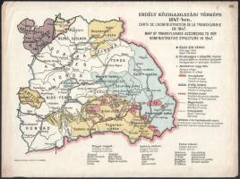 cca 1920 Erdély közigazgatási térképe/ Carte de L'Administration de La Transylvanie en 1847/ Map of Transylvania According to her Administrative Structure in 1847., Bp., Magyar Földrajzi Intézet, magyar, angol és francia nyelven, 23x31 cm