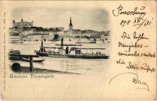 1898 (Vorläufer) Pozsony, Pressburg, Bratislava; vár, gőzhajó / castle, steamship. Carl Otto Hayd Kunstverlags-Anstalt (EB)
