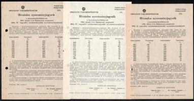 1983-1991 5 db Országos Takarékpénztár hivatalos nyereményjegyzék