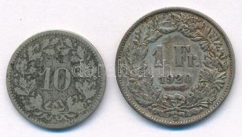 Svájc 1850. 10r billon + 1920. 1Fr Ag T:F,VF patina Switzerland 1850. 10 Rappen billon 1920. 1 Franc Ag C:F,VF patina