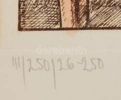 Pécsi András: Öreg vadász. Színezett rézkarc, papír, jelzett, sorszámozott 33×28 cm