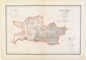 1880 Hátsek Ignác (1827-1902): Arad megye közigazgatási térképe, rajta: Arad, Világos, Borosjenő, Borossebes és más települések, 1:500.000, Bp., Rautmann Frigyes,(Posner Károly Lajos-ny.), bejelölésekkel, 30x46 cm, 37x53 cm