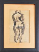 Járitz Józsa (1893-1986): Női hátakt. Ceruza, papír, jelzett. 34x20 cm. Üvegezett fakeretben. / pencil on paper, signed, framed
