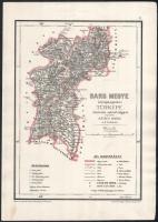 1880 Hátsek Ignác (1827-1902): Bars megye közigazgatási térképe, rajta: Aranyosmarót, Körmöcbánya, Léva, Garamszentkereszt, Verebély, Oszlány, Úbánya és más települések, 1:500.000, Bp., Rautmann Frigyes,(Posner Károly Lajos-ny.), bejelölésekkel, 30x21 cm, 37x26 cm