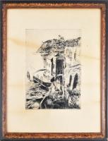 Aszódi Weil Erzsébet (1901-1976): Posillipo (Nápoly). Rézkarc, papír, jelzett. 34,5×25 cm. Lap széle kissé foltos. Üvegezett fakeretben.