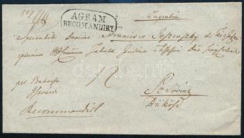 1848 Portós ajánlott levél / Unpaid registered cover "AGRAM / RECOMANDIRT" - Szörény