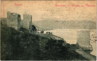 1899 (Vorläufer) Orsova, Al-Duna, Trikule, Háromtorony. Hutterer G. kiadása / tower ruins / Tricule (EB)