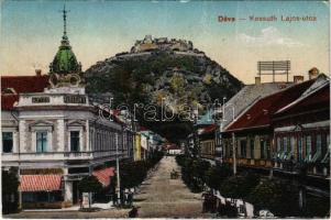 1918 Déva, Kossuth Lajos utca, vár, Orient szálloda, Hirsch Testvérek üzlete. Hirsch Adolf kiadása / street view, castle, hotel, shops (EK)