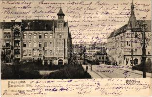 1904 Budapest II. Margit körút, Margit Park kávéház, villamos, háttérben a Rózsadomb. Divald Károly 559. sz.