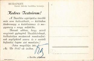 Budapest V. Szent István bazilika, belső. Hátoldalon adománykérés az 1947-es újjáépítésre