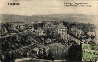 1907 Budapest XII. Svábhegy, Nagyszálloda, fogaskerekű vasútállomás, vonat. Schwarz J. kiadása