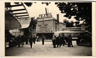 1948 Budapest XIV. Nemzetközi Vásár (BNV) a Centenárium évében, Textilipar a 3 éves terv jegyében, Csepeli Üveggyár, Goldberger, autóbusz + A NÉP IPARA - A NÉP EREJE 1848-1948 BNV Budapest So. Stpl.