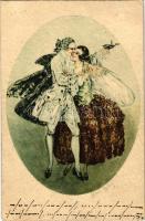 1927 Lady art postcard, romantic couple. Italien. Gravur 1961. s: Jean Gilles