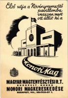 Első útja a Növénynemesítő pavilonba vezessen, mert ott állít ki a Monori Mag! Magyar Magtenyésztési R.T. Monori Magkereskedése reklámlapja / Hungarian seed breeder company advertising card (EK)