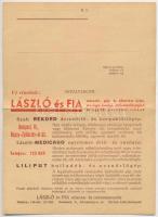 László és Fia műszaki- és gépkereskedők kihajtható reklámja. Szab. Rekord derceőrlő és korpakiőrlő-g...