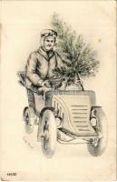 Karácsonyi üdvözlet automobillal / Christmas greeting with man in an automobile (fl)