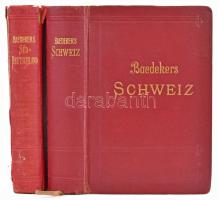 2 db Baedekker: Süddeutschland, 1926. Sérült gerinccel, + Schweiz 1927. Szakadk, kijáró térképekkel