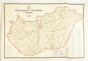Magyarország közlekedési térképe 1937 100x62 cm M. Kir Áll. térképészet Hajtva, jó állapotban