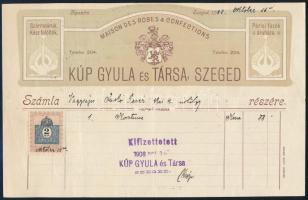 1908 Szeged, Kúp Gyula fejléces számlák