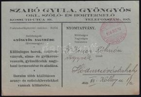 1936 Gyöngyös Szabó Gyula bortermelő reklámos levelezőlap
