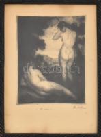 Parobek Alajos (1896-19479: Le soir. Aktok. rézkarc, papír. Jelzett, 16x12 cm Üvegezett keretben