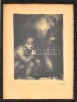 Parobek Alajos (1896-19479: Pásztortűz. rézkarc, papír. Jelzett, 16x12 cm Üvegezett keretben