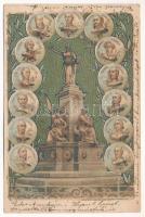 1901 Arad, Vértanú szobor, szecessziós litho emléklap a 13 aradi vértanú arcképével. Lengyel Lipót Műintézet / portraits of the 13 Martyrs of Arad, Hungarian Revolution of 1848-49. Art Nouveau litho (fl)