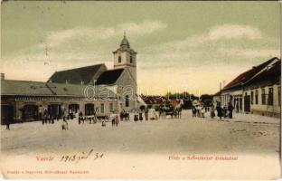 1913 Vasvár, Fő tér, Római katolikus templom, Fogyasztási Szövetkezet üzlete és saját kiadása (EK)