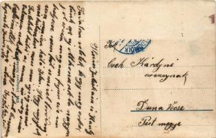 Celldömölk, Szentháromság tér, templom, lovaskocsik. Dinkgreve Nándor kiadása (Rb)