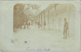 1901 Miszla, osztrák-magyar katonák a laktanya udvarán / Austro-Hungarian K.u.K. military, group of soldiers. photo (fl)