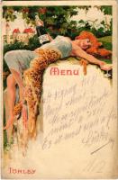 Budapest XXII. Budafok, Törley kastély és pezsgőgyár. Szecessziós reklám étlap / Menu. Art Nouveau, floral, litho (r)