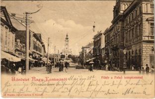 1900 Nagykanizsa, Fő tér, Felső templom, üzletek. Ifj. Wajdits József kiadása