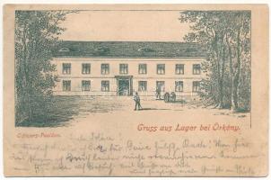 1900 Örkény, Örkénytábor (Táborfalva); Gruss aus Lager bei Örkény, Officiers Pavillon / Laktanya, tiszti pavilon (r)