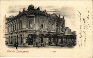 1901 Debrecen, Zenede, ifj. Áron Manó és Horogh József üzlete, piac. Pongrácz Géza kiadása Kiss Ferenc eredeti fényképe után (fa)