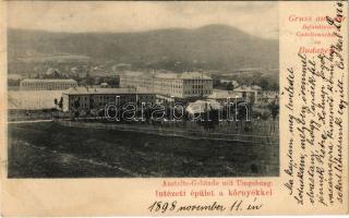 1898 (Vorläufer) Budapest II. Cs. és kir. gyalogsági kadétiskola, intézeti épület a környékkel (vágott / cut)
