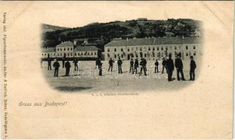 Budapest II. Cs. és kir. gyalogsági kadétiskola, katonák az udvaron. Ascher & Redlich (ázott / wet damage)