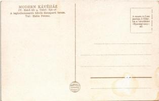 Budapest V. Hahn Ferenc Modern Kávéház terasza a Dunaparton, Erzsébet híd. Eskü tér 9. (mai Március ...