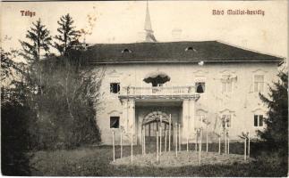 1912 Tállya, Tálya; Báró Maillot kastély, háttérben a római katolikus templom. Báró Maillot saját levele Hoser Viktor órásnak címezve (EK)