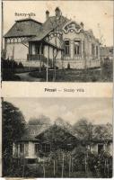 1927 Pécel, Barczy és Szalay villa, kastély. Weisz Sándor kiadása + SÁTORALJAÚJHELY-BUDAPEST 34 B vasúti mozgóposta bélyegző